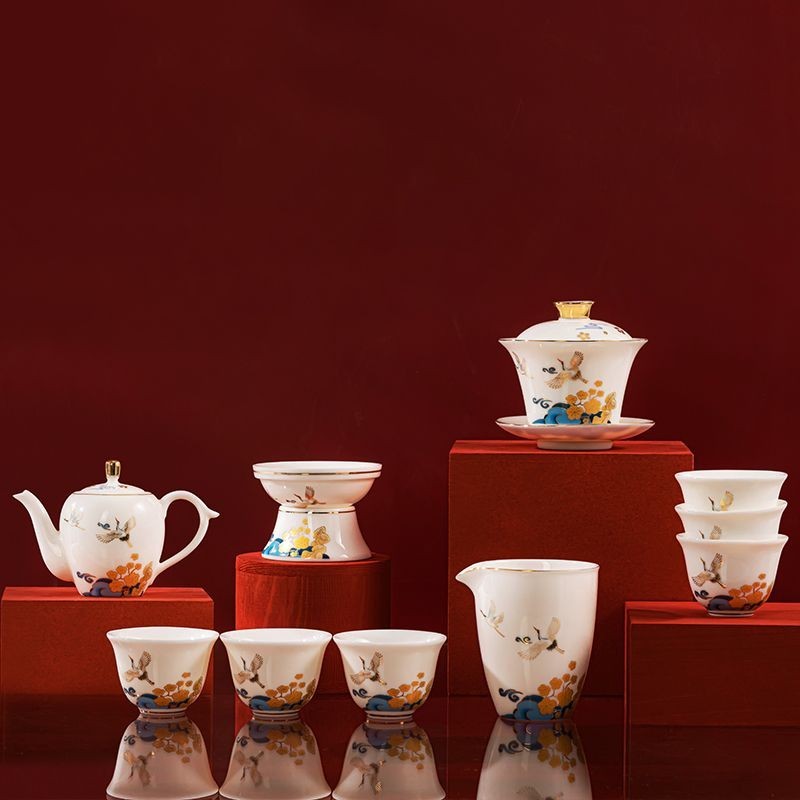 Full Set Luxury Lanolin Jade Travel Tea Set Household Kung Fu Tea Set ...