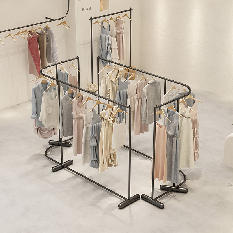 L-Shaped Clothing Store Display Rack Curved Corner Floor Display Rack ...