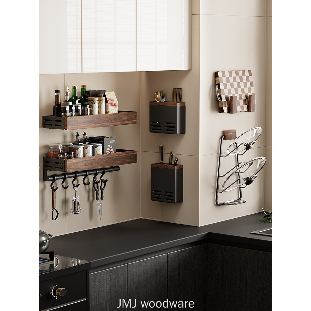Kitchen Shelf Seasoning Rack Wall-Mounted Perforated Knife Rack Storage ...