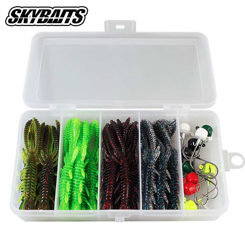 SKYBAITS 31 Pieces TPE Soft Bait Lead Hook Fishing Set, 70mm/2.5g with ...