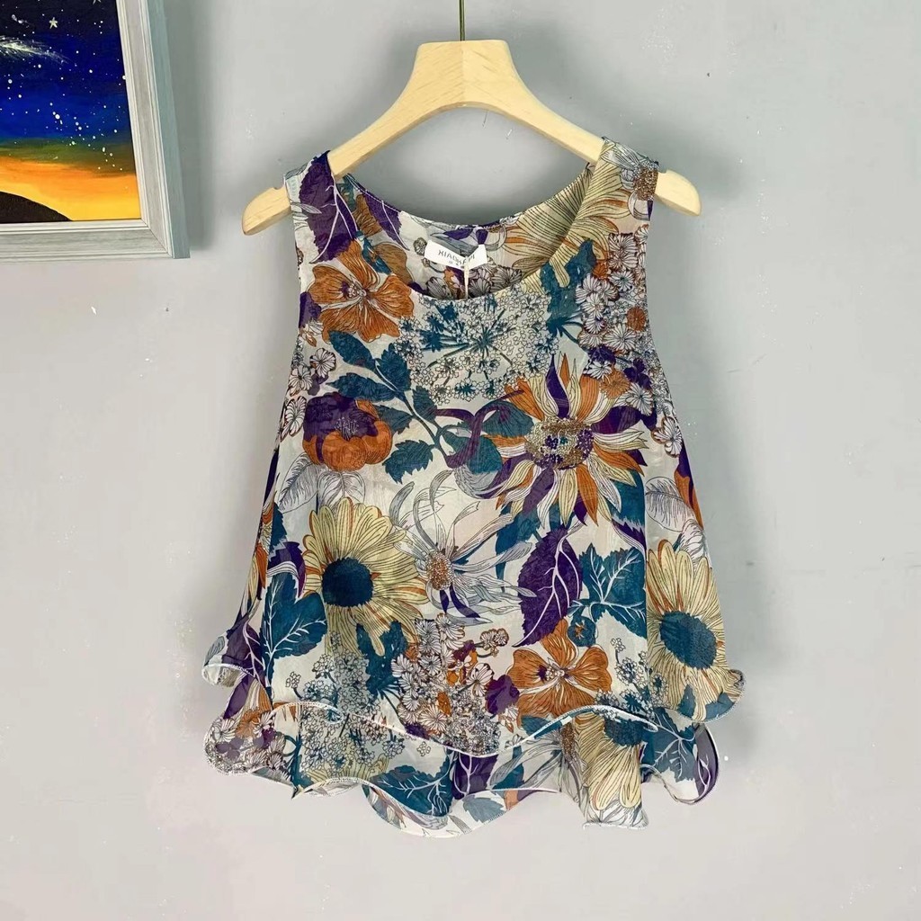 Women's Floral Tank Top Summer Thin Sleeveless Loose Top | Shopee Malaysia