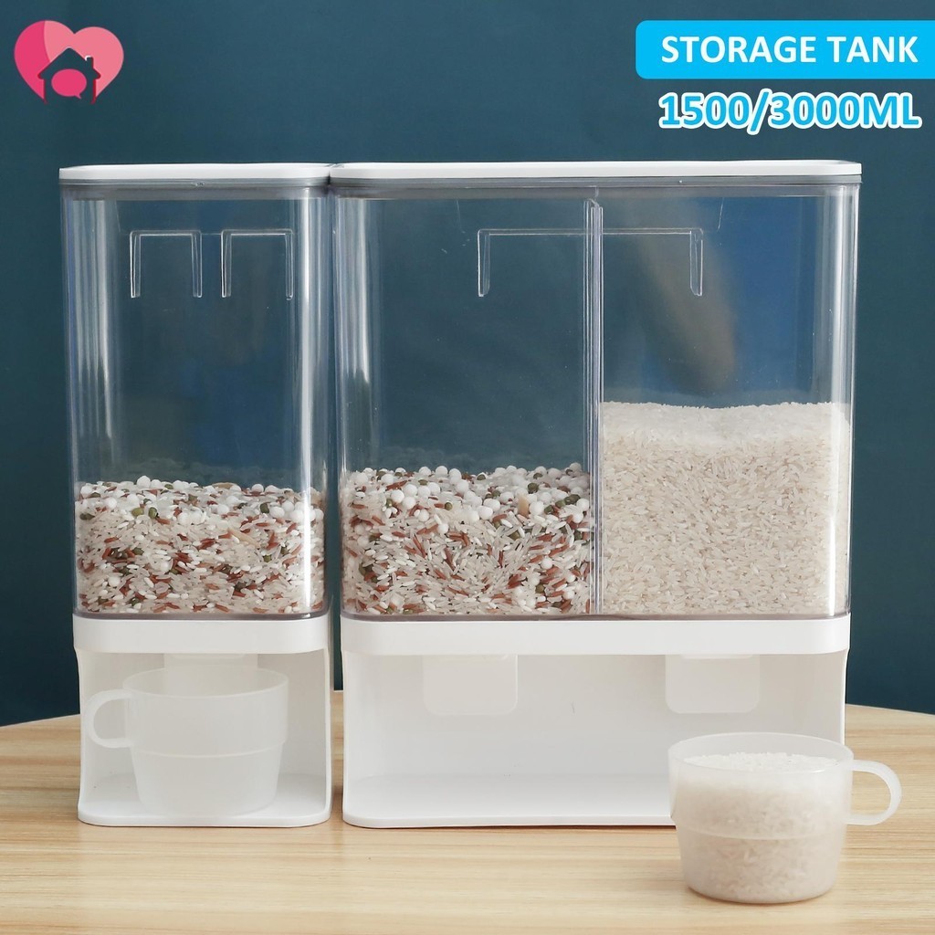 Rice Dispenser Wall Mounted Rice Storage Containers 1500/3000ML Kitchen ...