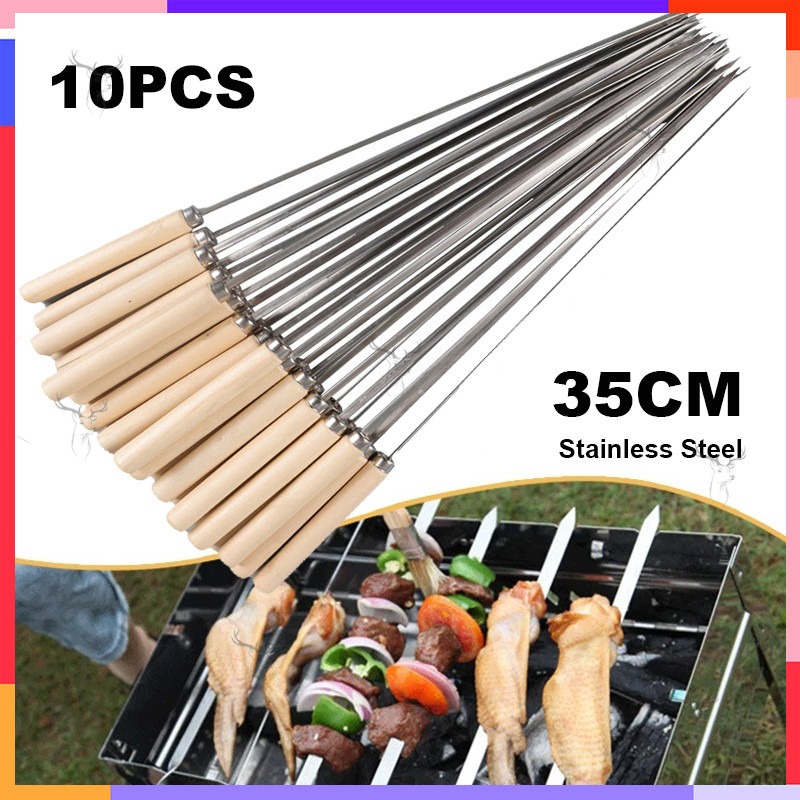 10/20 PCS BBQ Skewer Reusable Stainless Steel Barbecue Grilling Wooden ...
