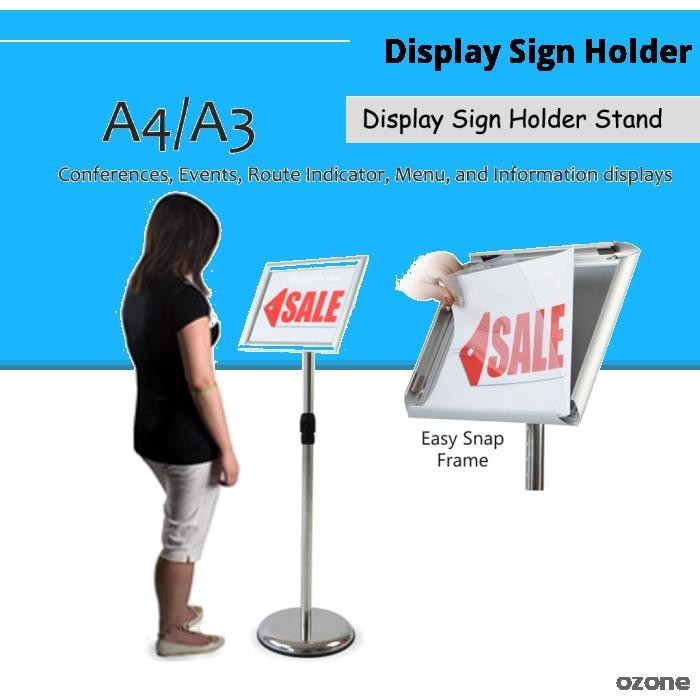 A3 A4 Adjustable Sign Poster Frame Stand Pole Silver Holder Display ...