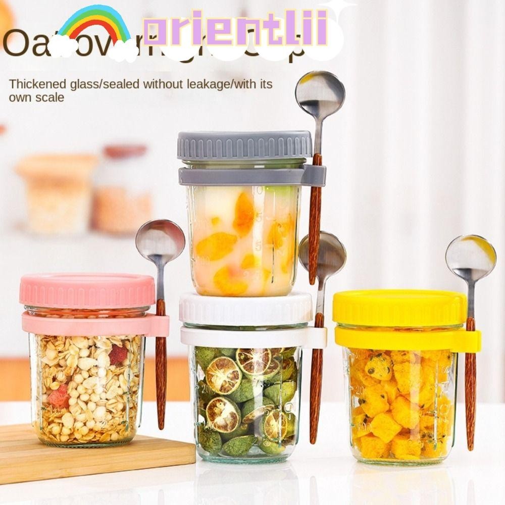 ORIENTLIIY Mason Jars, Heat Resistant With Spoon Breakfast Cup