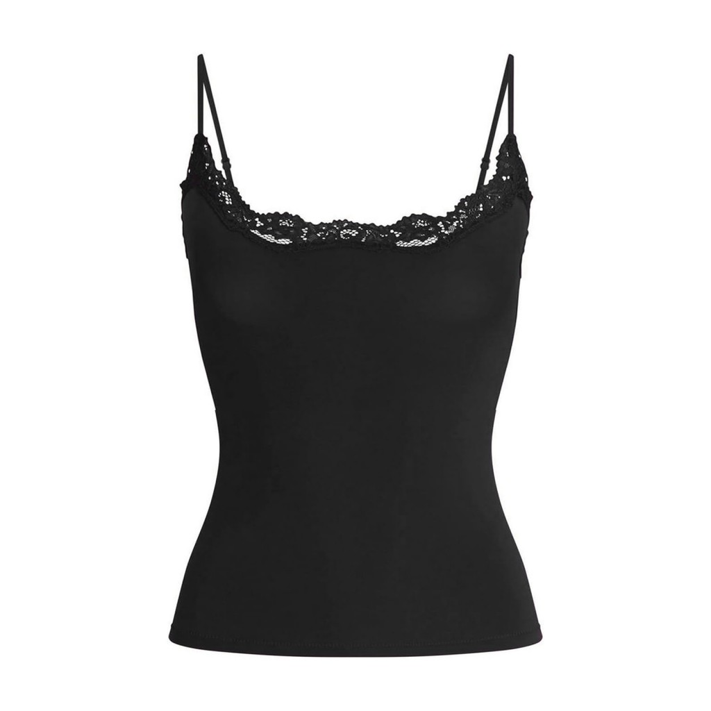 Springcmy-Women's Cami Tops Sleeveless Lace Trim Solid Color Slim Fit ...
