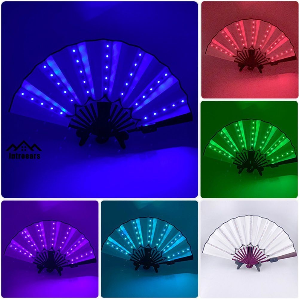 INTR Foldable Luminous Fan Hand Fan With Led Light Glowing Fluorescent