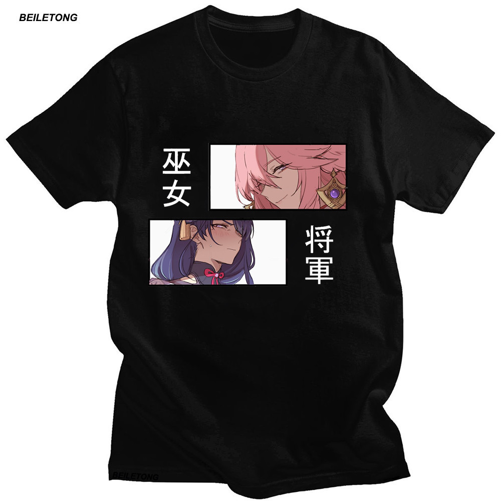 Genshin Impact Simple Yae Miko Korean Kawaii Game Graphic Tees Cartoon ...