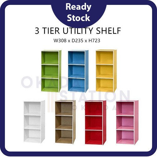 3 Tier Wooden Multipurpose Rack Book Shelf Rak Buku Kabinet Buku Almari ...