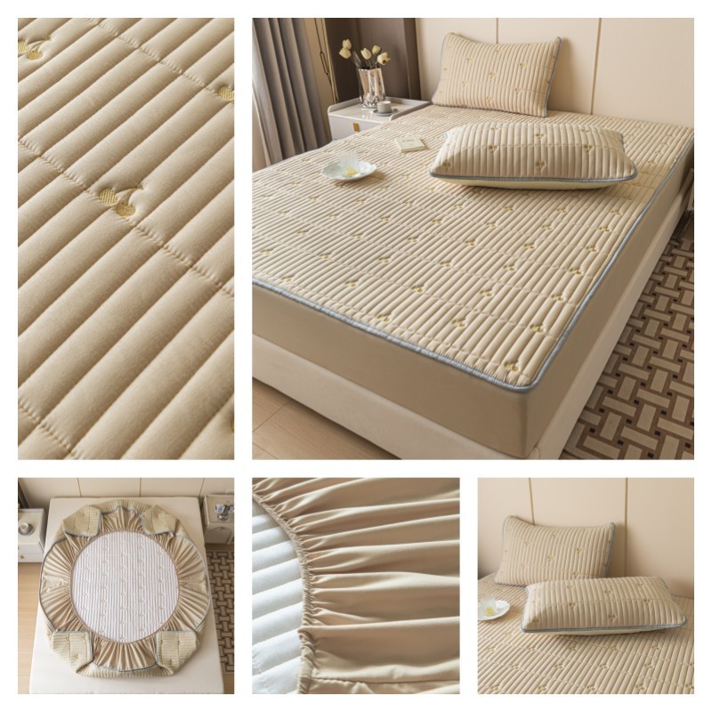 3 IN 1 Antibacterial Soybean Quilting Fitted Sheet Pillowcase Plain