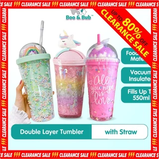 Double Layer Plastic Tumbler With Straw | Water Cup Plastic BPA Free Cute Girl Water Bottle For Juice Milk