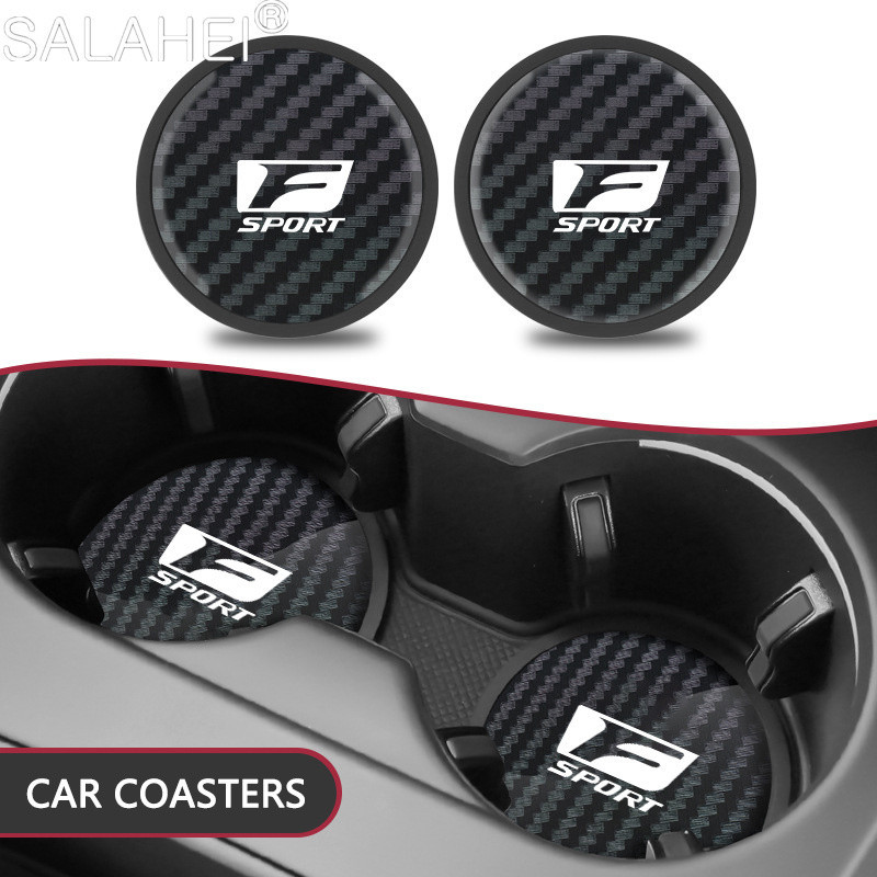 2pc Car Water Cup Coaster Carbon Fiber Pattern Anti Slip Insert ...