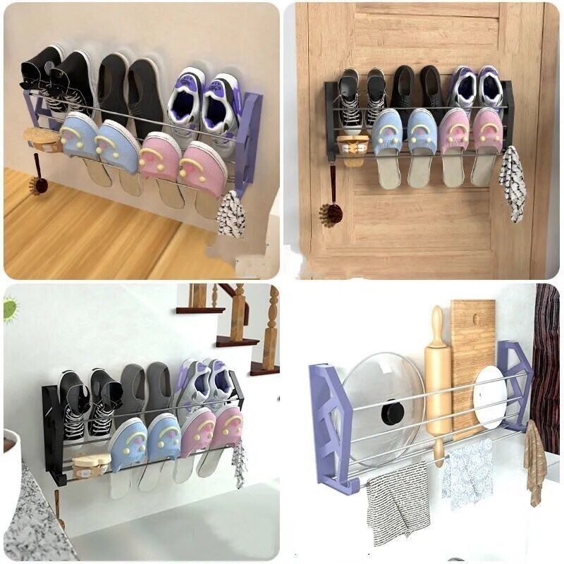 Shoe Rack Wall Mounted Hanging Shoe Storage Wall Mounted Slipper Rack ...