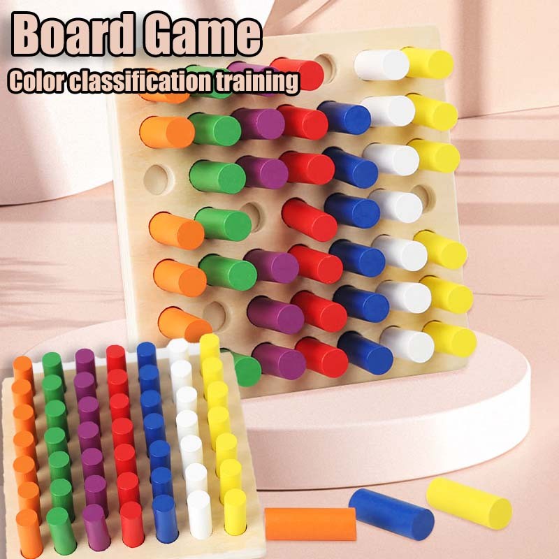 Wooden Cylinder Socket Blocks Board Game Montessori Game Color Sorting ...