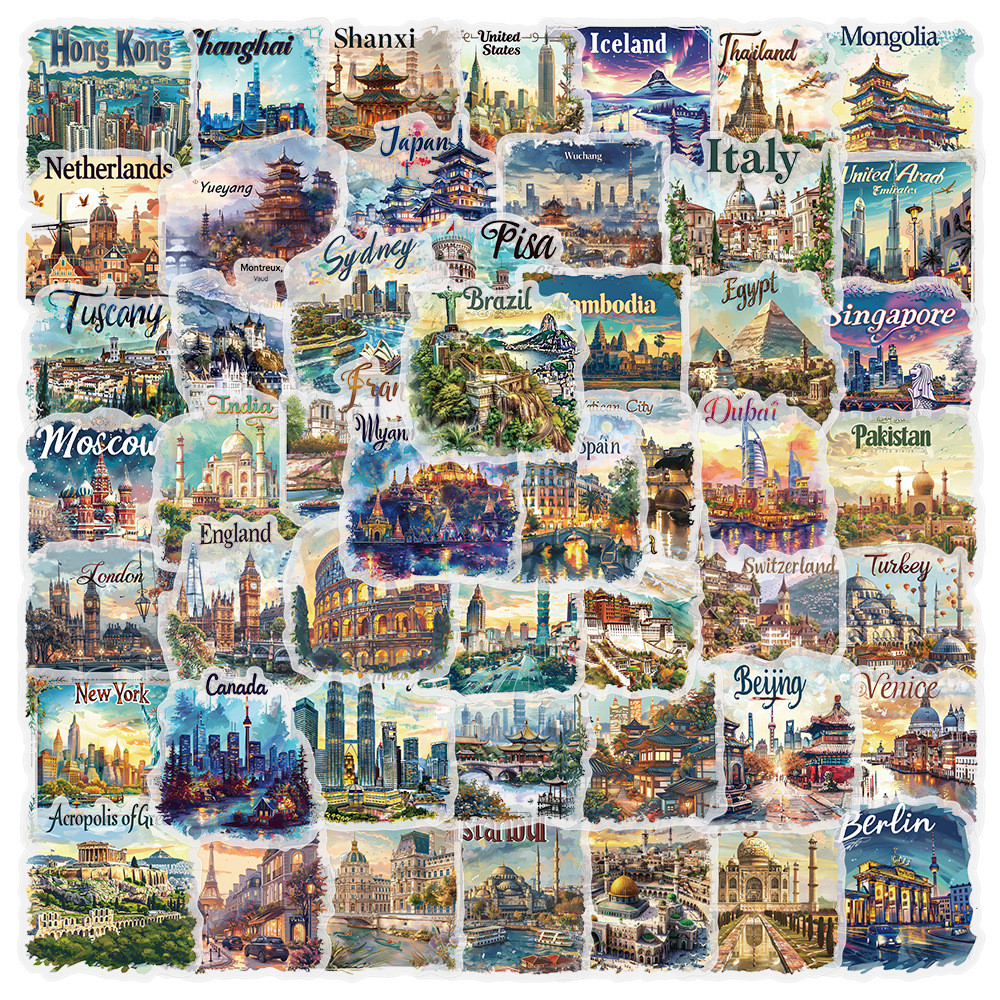50 pcs World Cities Landscape PET Plastic Waterproof Stickers | Shopee ...
