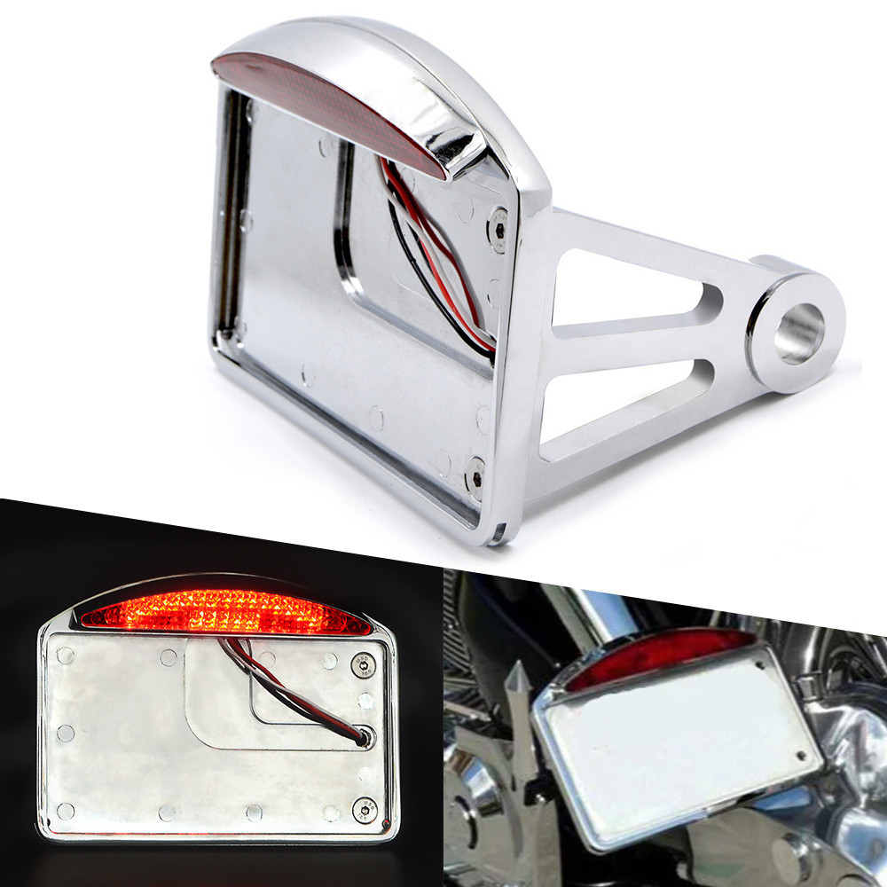 Motorcycle LED Rear Tail Brake Light Side Mount License Plate Bracket with Light