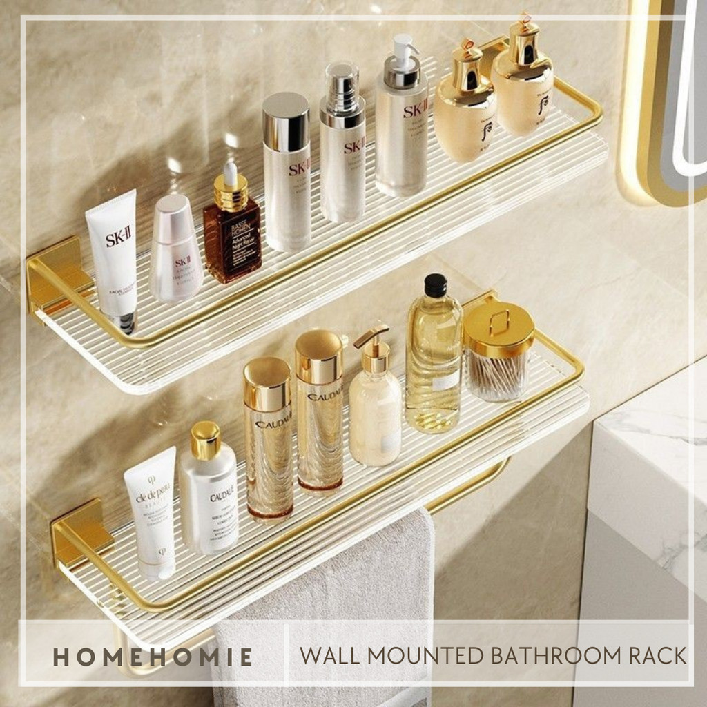 Homehomie Light Luxury No Drill Wall Mounted Bathroom Shower Caddy ...