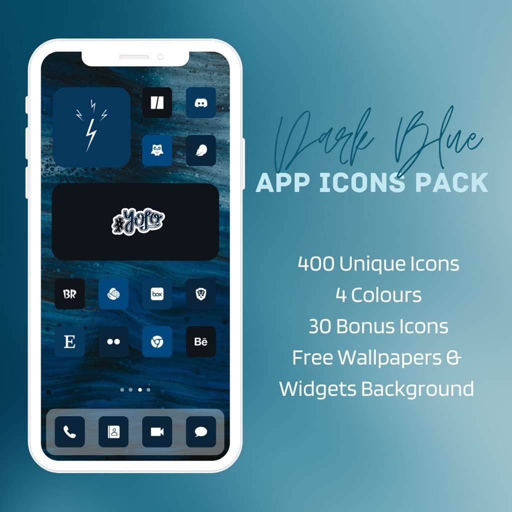 Dark Blue Icons | 400 iOS Icons Pack | iPhone iPad Themes Home Screen ...