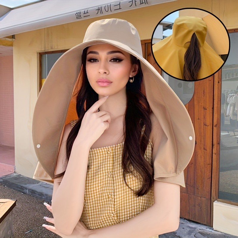 Women'S Sun Protection Hat With Neck Cover Foldable Wide Brim Summer ...