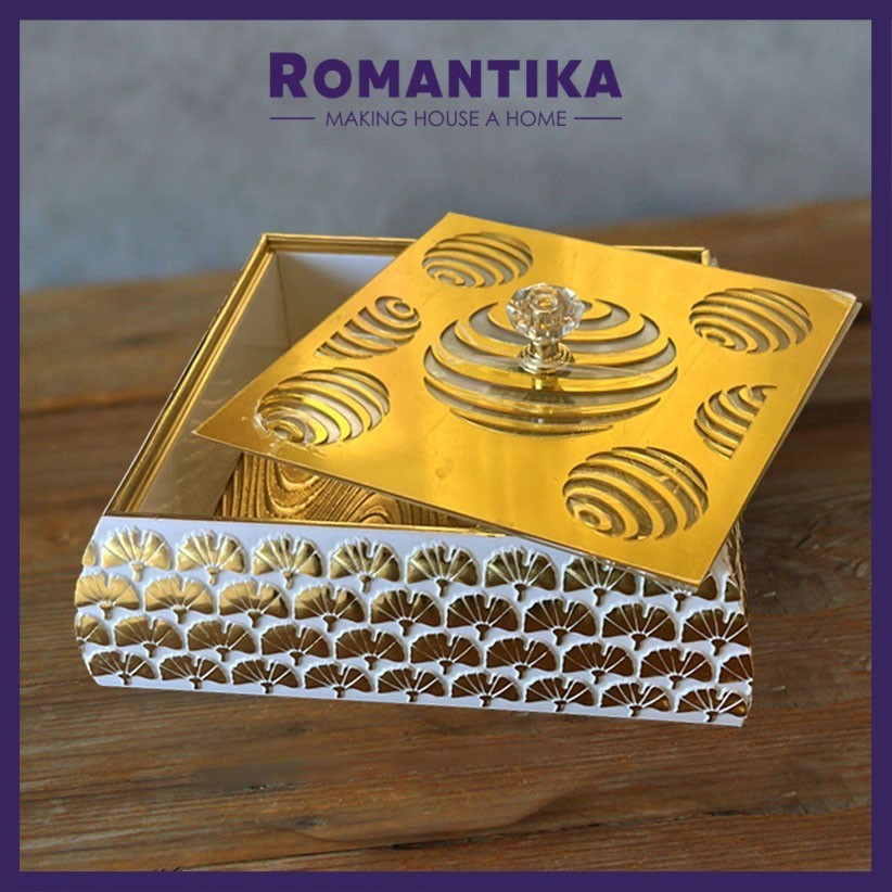 Romantika Glitter Box Square Rectangle Acrylic Covered Storage Box Gold ...
