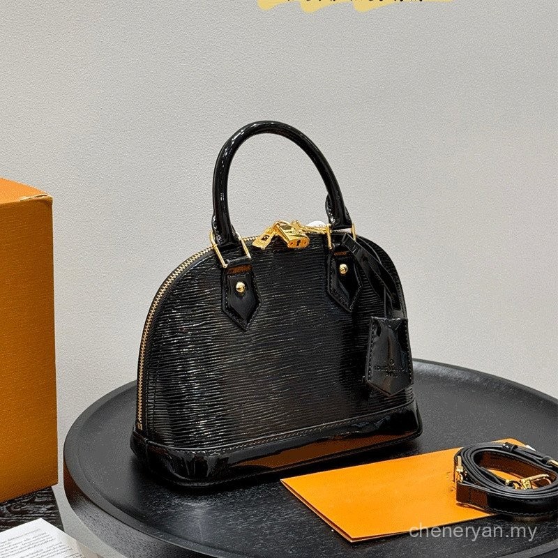 Alma Water Ripple Shell Bag Black Patent Leather Handbag One Shoulder ...