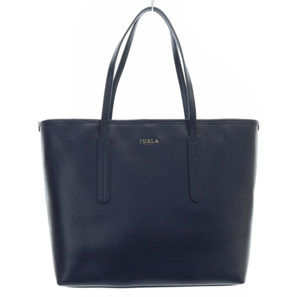 Furla tote bag handbag leather logo navy Direct from Japan Secondhand ...
