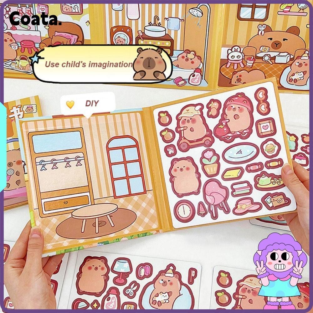 COATA Quiet Book, Kawaii Cartoon Scene Sticker Book, Cute DIY