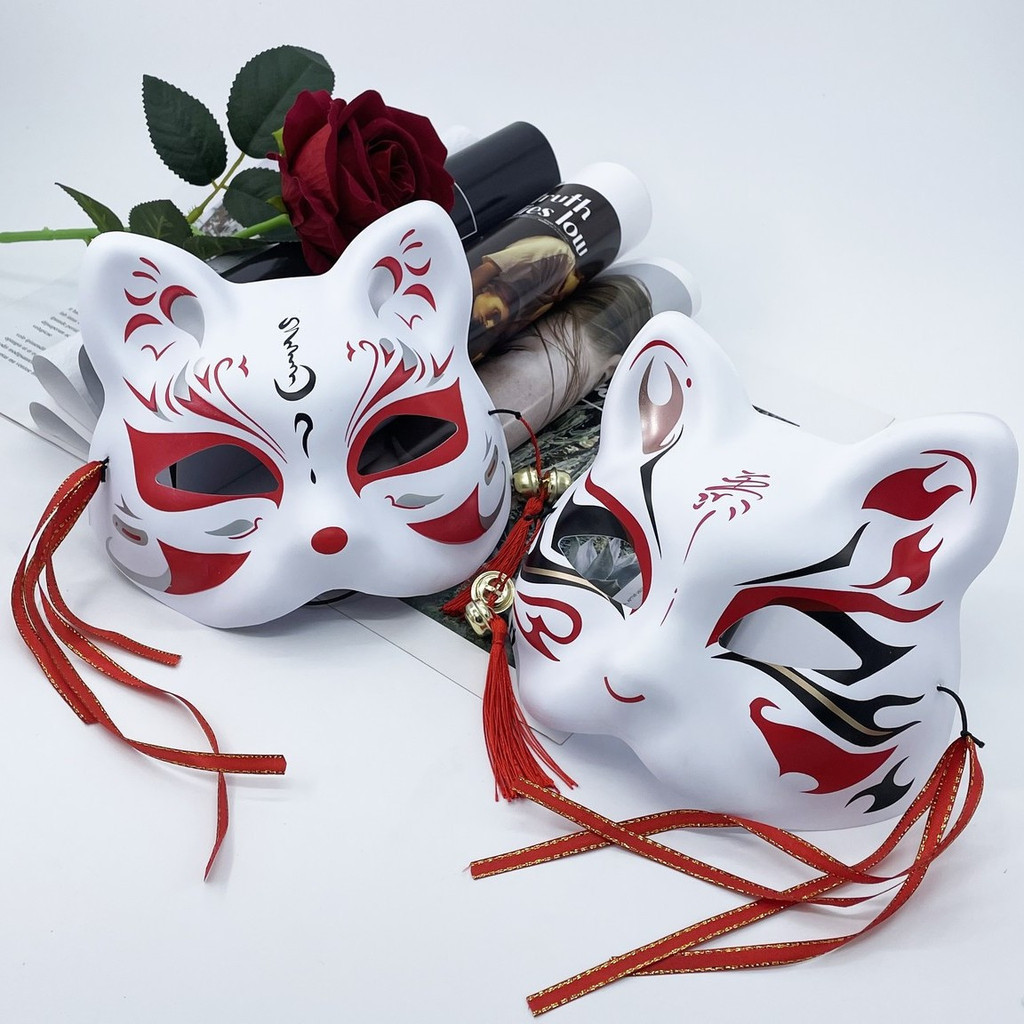 Wind demon fox mask half face masquerade party Tang cat DIY hand ...