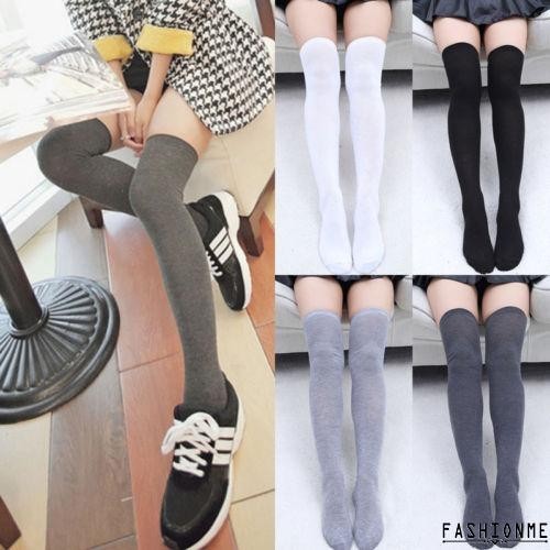 Fashionme2-Women Cotton Thigh High Stocking Solid Color Warm Over the ...