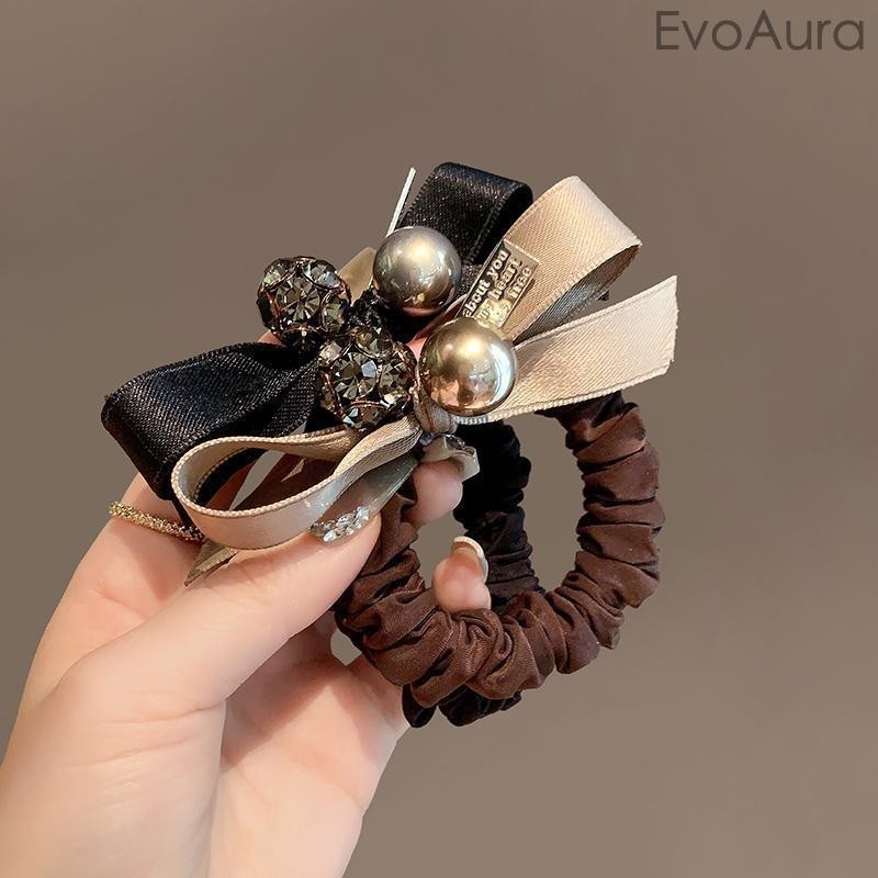 Diamond Shiny Hair Rope Retro French Pearl Rubber Band Bow High-End ...