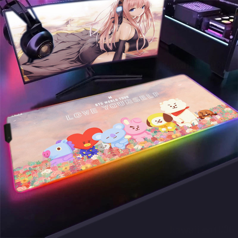 BTS Mouse Pad Backlight Table Mat Gamer Deskmat Gaming Desk Accessories ...