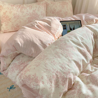 Local Stock Pink Floral Printed 100%cotton Cadar Fitted Sheet Bed Set 3 in 1 41in 1bedsheet Set Pillowcase Single/Queen/King Bedsheet Set