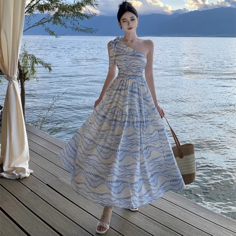 shopee beach dress Ladies Dresses Shopee Floral Maxi Dress Elegant Party Dress Women Chiffon  Printed Floral Long Dresses Ladies