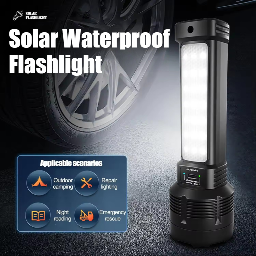 Solar Rechargeable LED Torch Light -Waterproof Zoomable Flashlight for ...