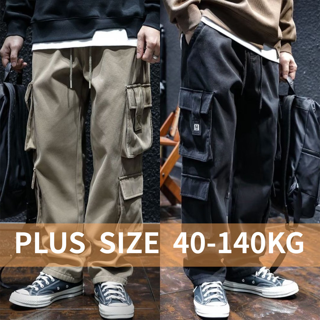 Plus Size 40 140KG Men Straight Loose Oversize Pocket Khaki Outdoor Overalls Cargo Pants Shopee Malaysia
