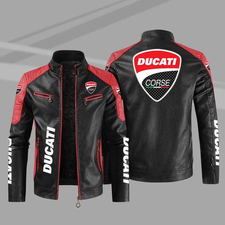 Ducati Car Logo Stand Collar PU Jacket Waterproof Warm Leather Jacket ...