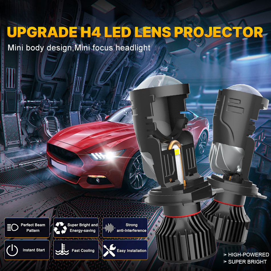 Projector H4 LED Lens Bi led Car Headlight High Low Beam White H4 Mini ...