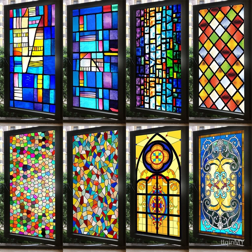 European Retro Church Stained Glass Sticker Electrostatic Frosted Glass ...