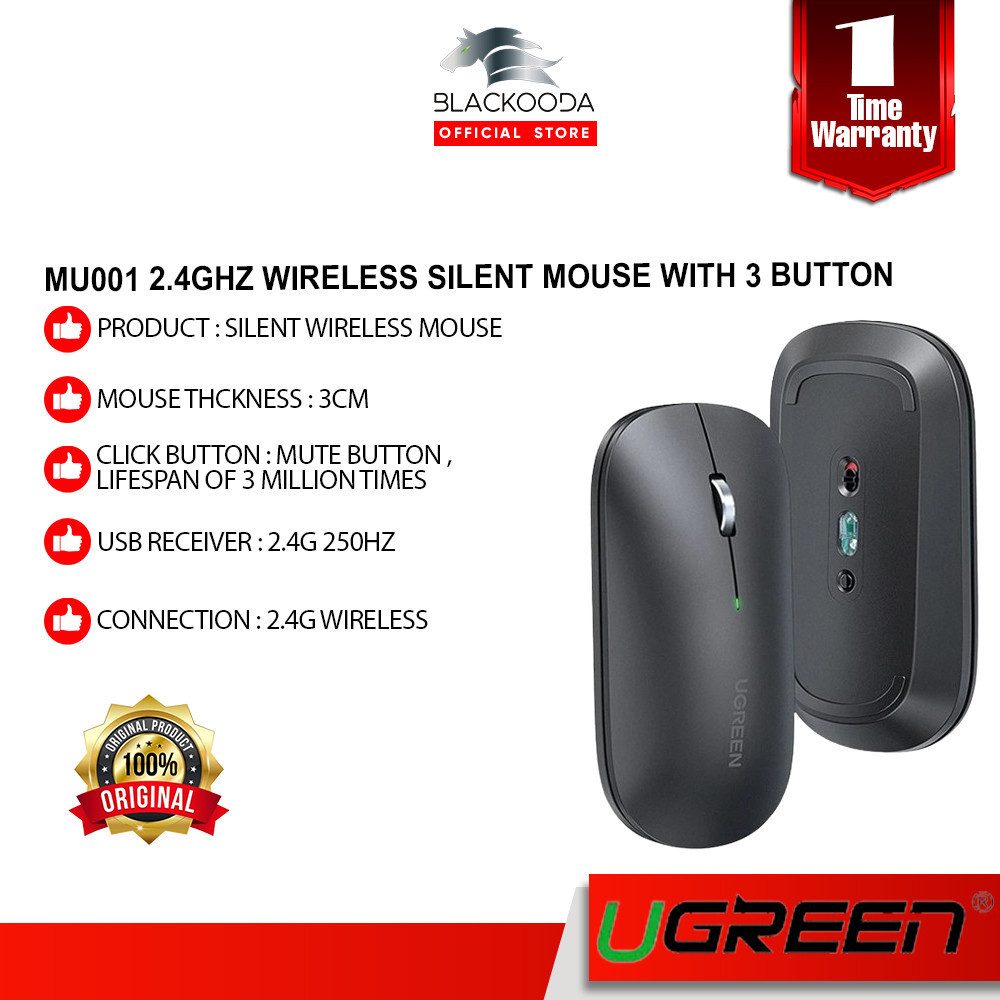 UGREEN MU001 2.4GHZ WIRELESS SILENT MOUSE WITH 3 BUTTONS 4000DPI THIN ...
