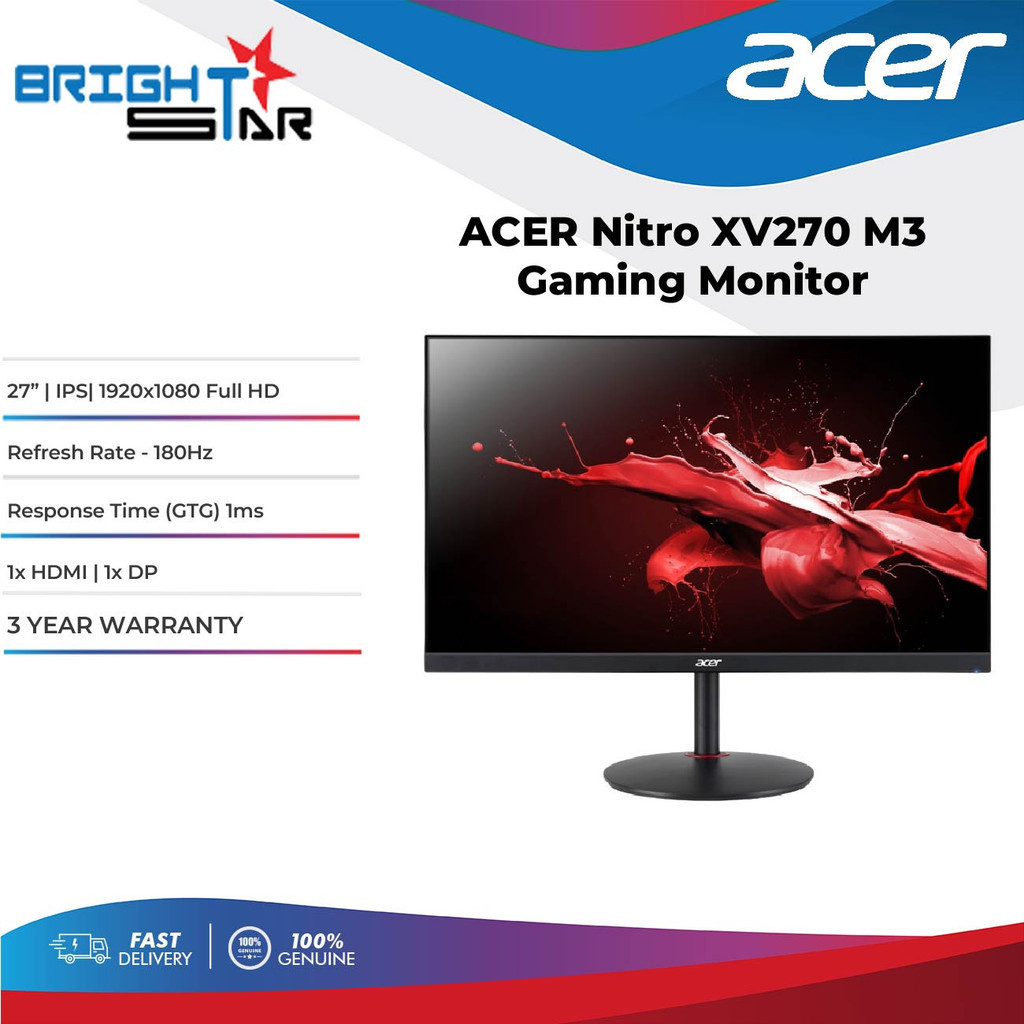 ACER NITRO XV270 M3 LED Gaming Monitor 27"/IPS/180Hz/FHD/1ms Shopee Malaysia