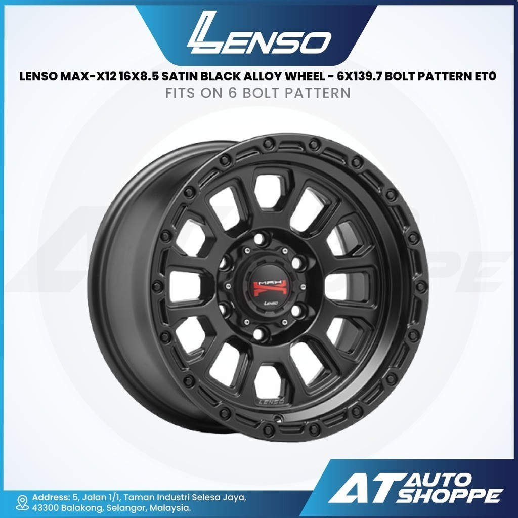 Lenso Max-X12 - Satin Black 16x8.5 ET0 6x139.7 (1 Piece) | Shopee Malaysia