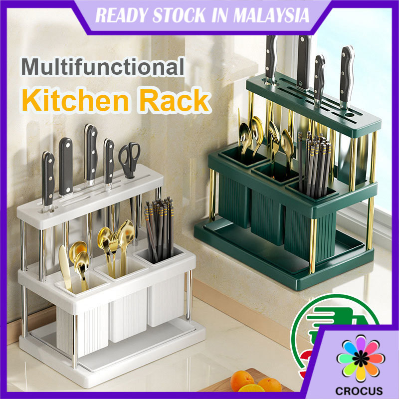 CRUCOS_ Kitchen Rack Cutlery Drainer Holder Rak Pisau Dapur Holder Rak ...