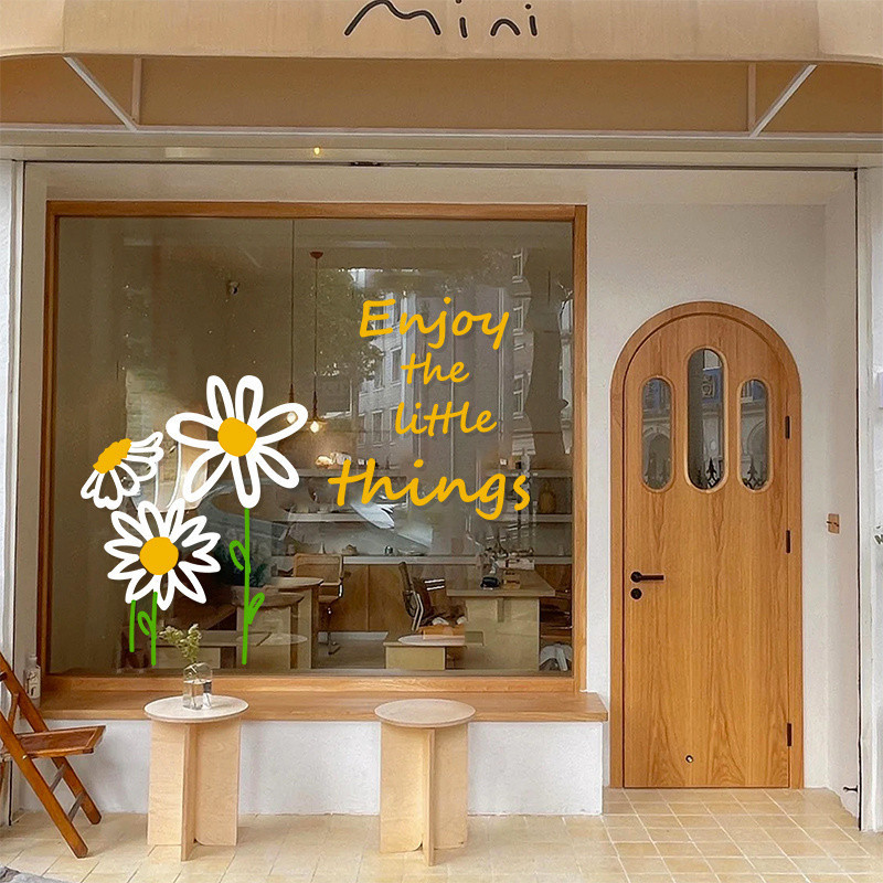 Ins Style Fresh Daisy Glass PVC Stickers Influencer Shop Window ...