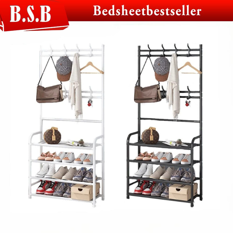 4 Tiers Multifunctional Coat Clothes Rack Bag Hanger Rack Shoe Rack ...