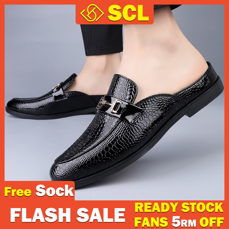 SCL Ready Stcok Men's Textured Casual Mules Shoes Small Half - Drag ...