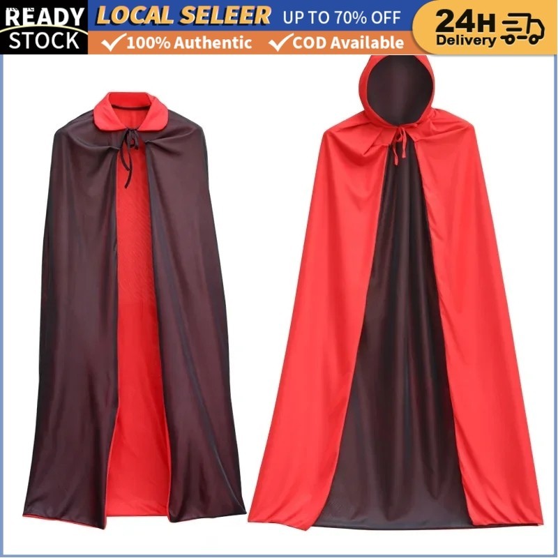 Unisex Vampire Cape Red Black Double Hooded Cloak Christmas Halloween ...