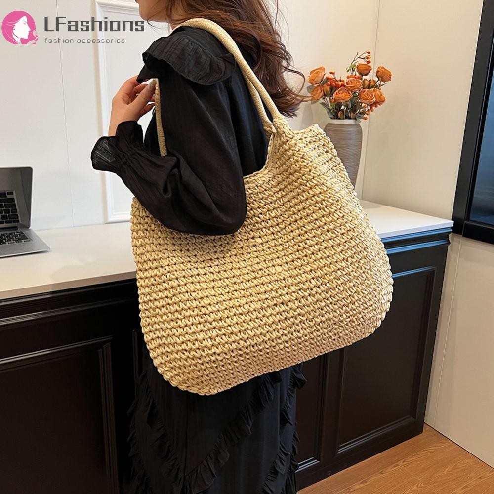 Lov Women Straw Tote Handbag Large Capacity Vintage Shoulder Bag Solid ...
