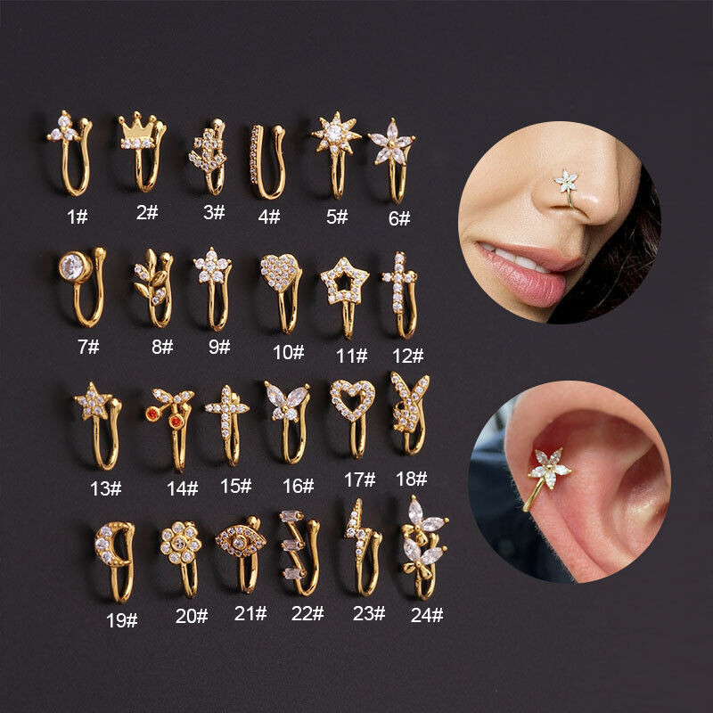 Fake Piercing Nose Cuff Nose Ring Hoop Clip on Stud Non Piercing Jewellery Shopee Malaysia