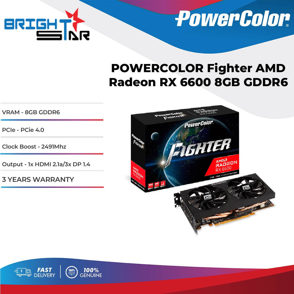POWERCOLOR Fighter AMD Radeon RX 6600 8GB GDDR6 (AXRX 6600 8GBD6-3DH ...