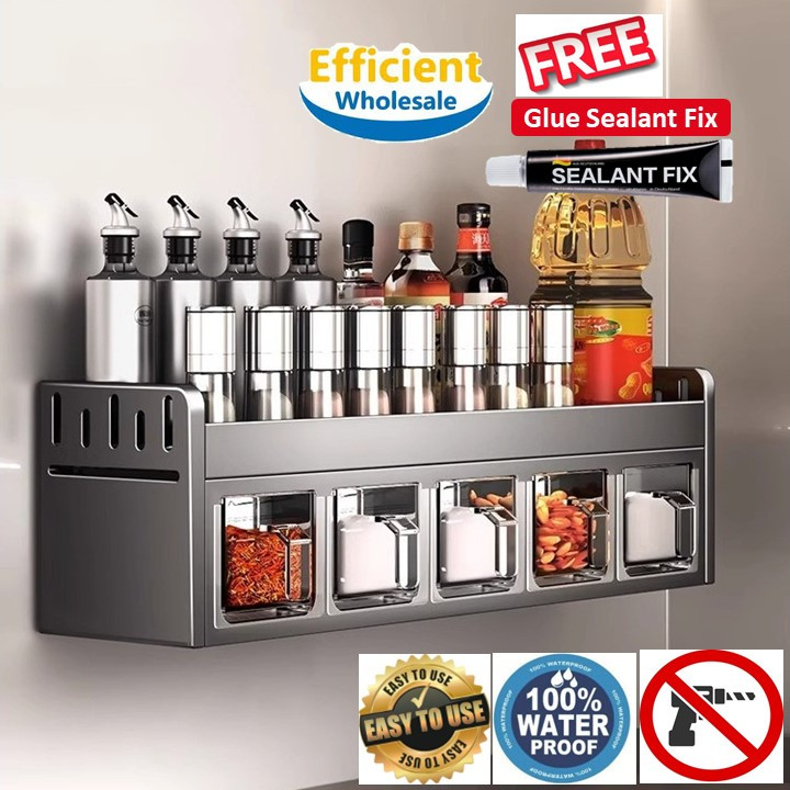 Wall Mounted Spice Rack Condiments Seasoning Rack Organizer Rak Rempah ...